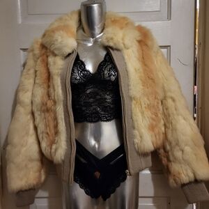 Beauful Warm Rabbit Fur Zipped Jacket Size L